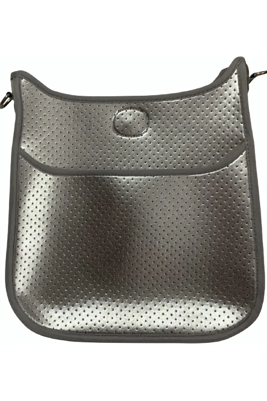 Mini Perforated Neoprene Messenger Bag In Silver